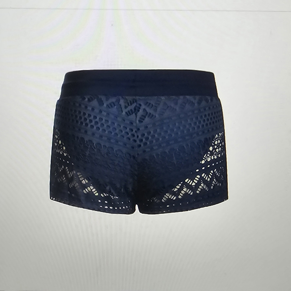 Suzanne Betro NWT XL Navy Crochet Swim Shorts